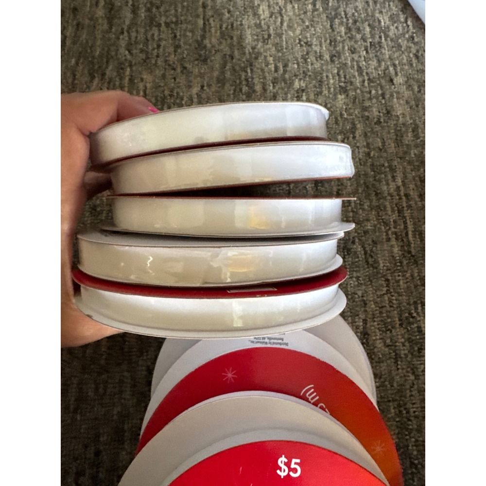5 Holiday Time White velvet  Ribbon 1/2 Inch x 9 Yards Spools Bulk Lot Craftng